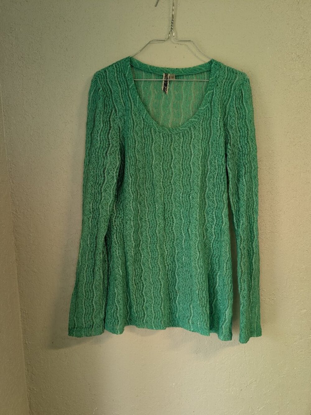 Sheer lace Long Sleeve top L Mint festival dainty fairy lagenlook rave boho